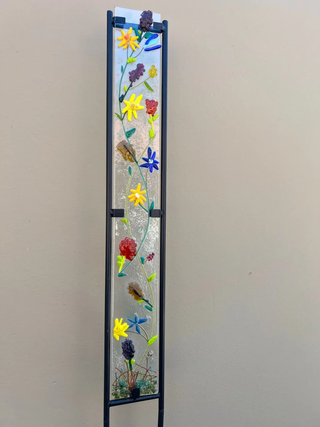 Large Floral Garden Stake - Fused Glass