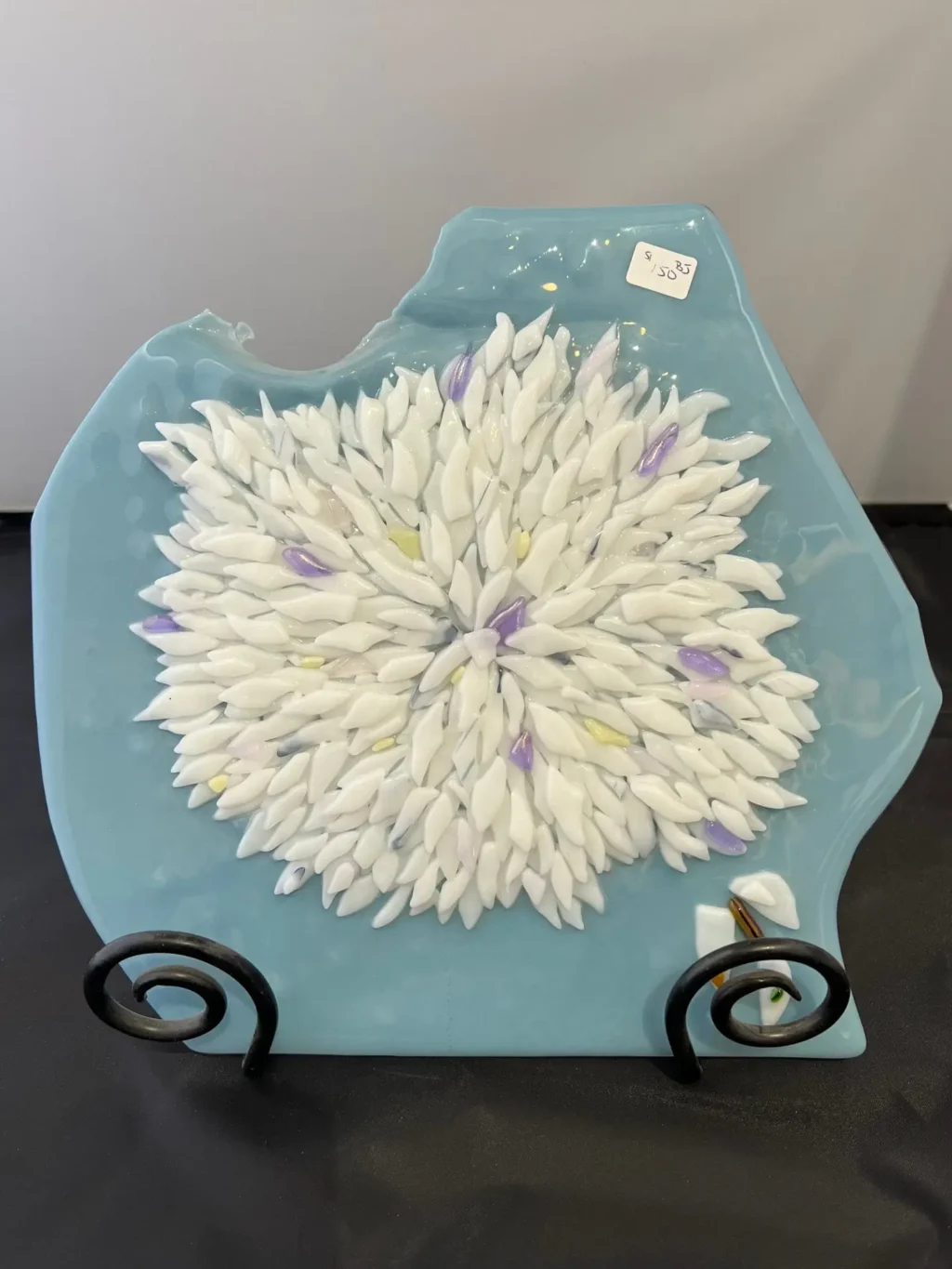 Light Blue Modern Flower Wall Piece - Fused Glass