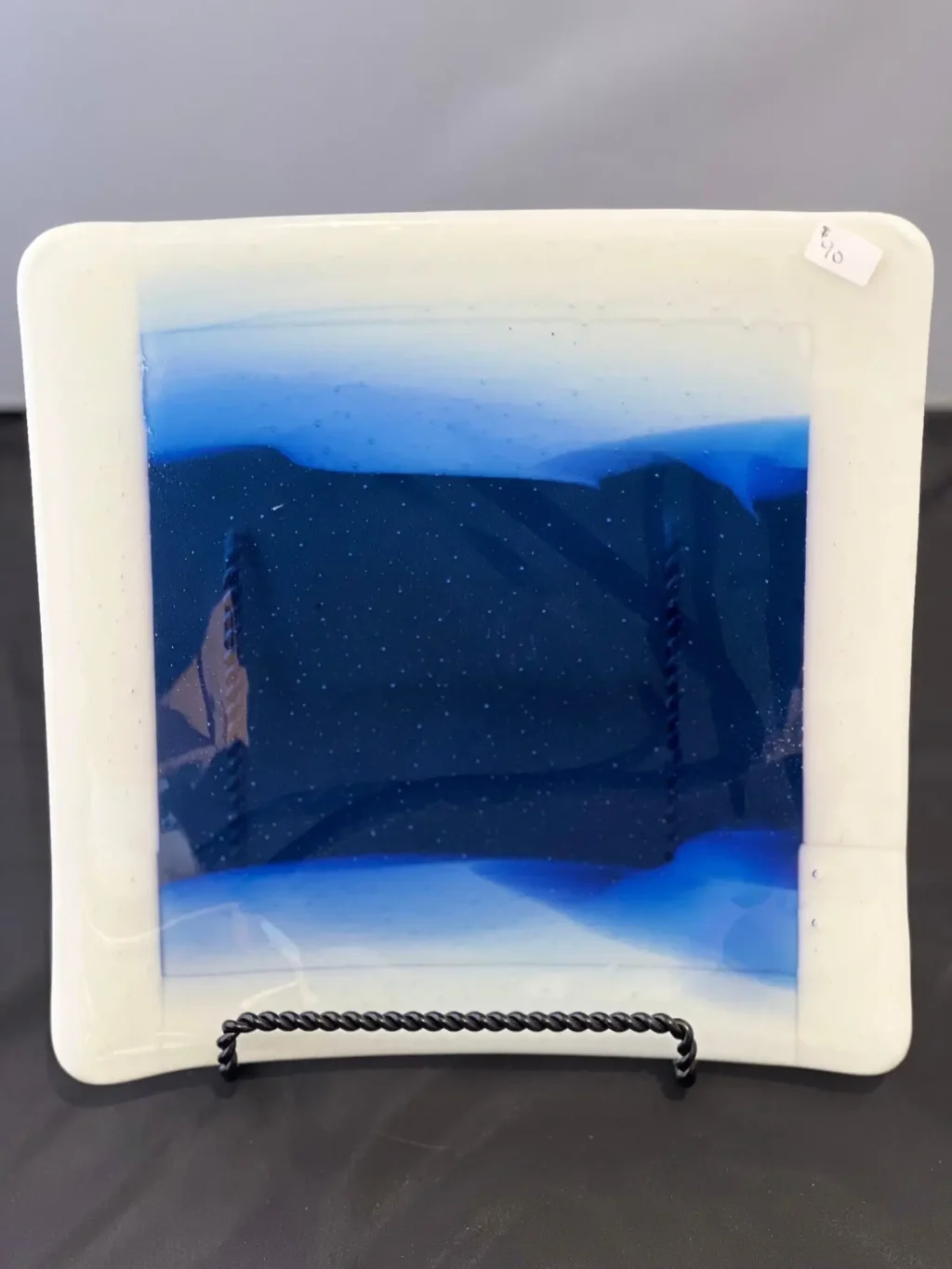 Medium 10 x 10 Blue & White Square Plate - Fused Glass