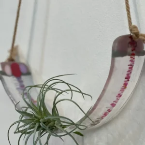 Air Plant Hanger – Clear & Pink – 14″ x 2″ - Fused Glass