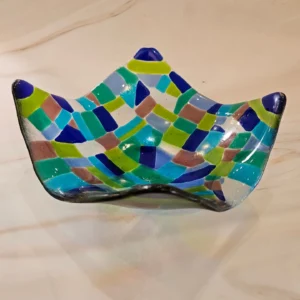 “Patchy Seas” Mosaic-Style Bowl 9″ x 9″ - Fused Glass