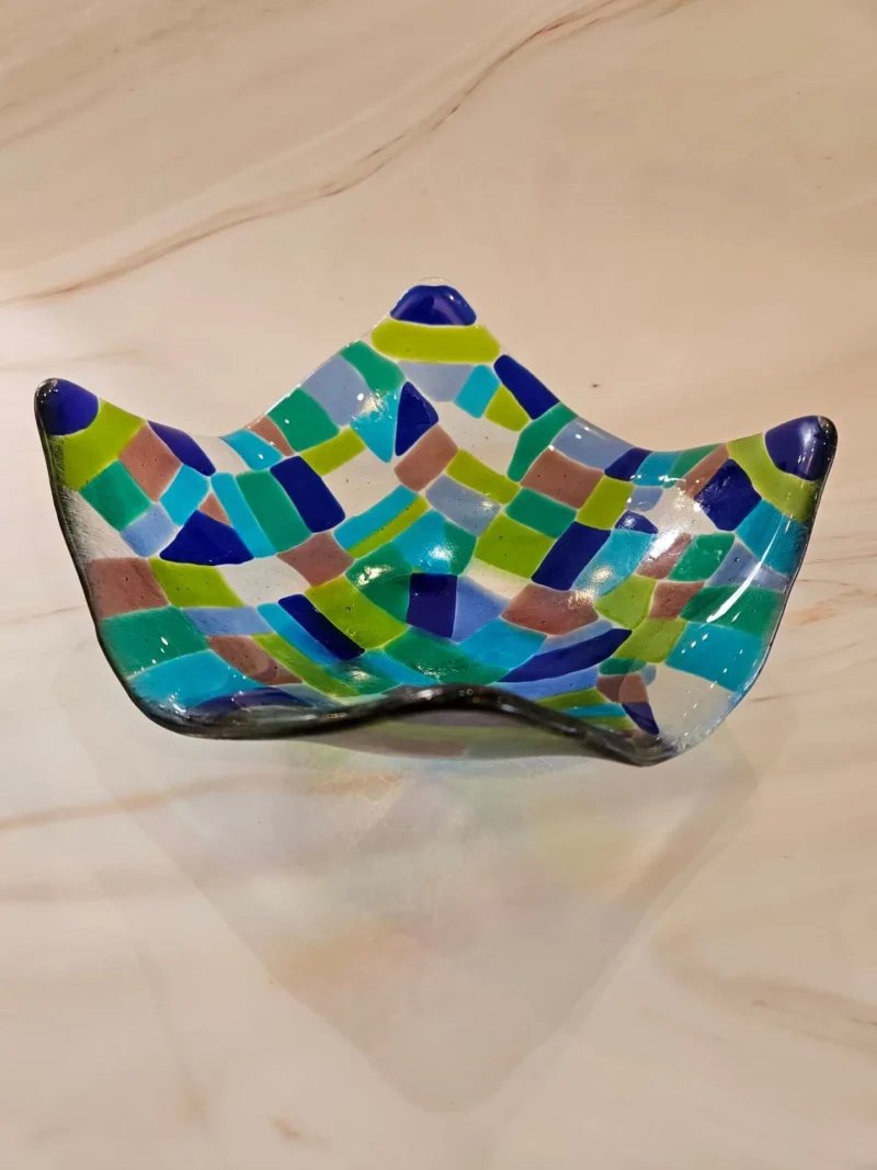“Patchy Seas” Mosaic-Style Bowl 9″ x 9″ - Fused Glass
