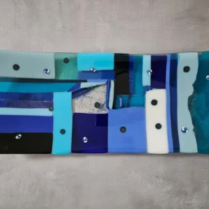 “Blue Rhythms” Tray 14″ x 6″ - Fused Glass