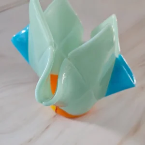 “Aquamarine Pinwheel” 8″ x 8″ x 6″ Candle Holder - Fused Glass