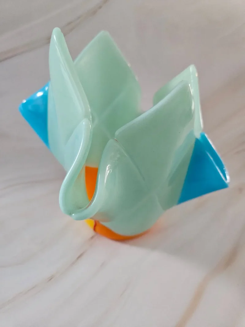 “Aquamarine Pinwheel” 8″ x 8″ x 6″ Candle Holder - Fused Glass