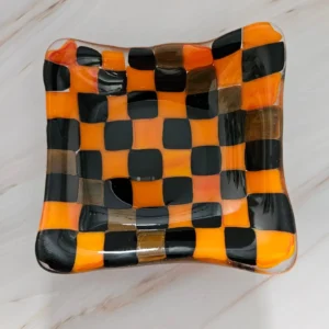 “Cheeky Checkerboard” Small Bowl 4″ Square - Fused Glass