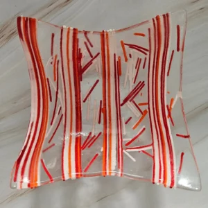 “Peppermint Sticks” Bowl 4-1/2″ Square - Fused Glass