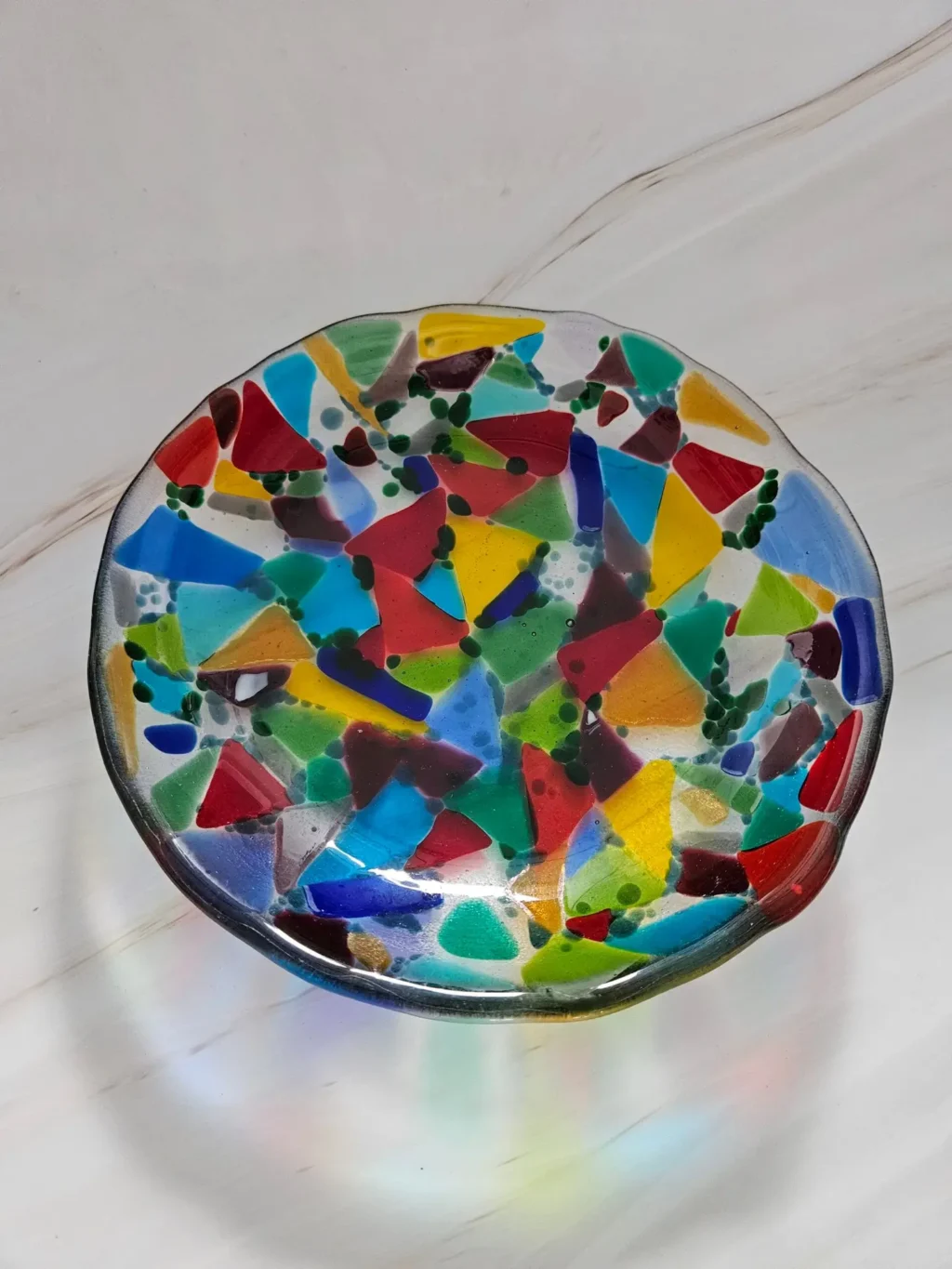 “Carnival Colors” Mosaic-Style Bowl 8″ Round - Fused Glass