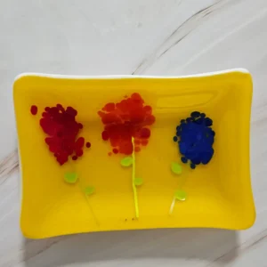 “Vivid Blossoms” Small Dish 4″ x 6″ - Fused Glass