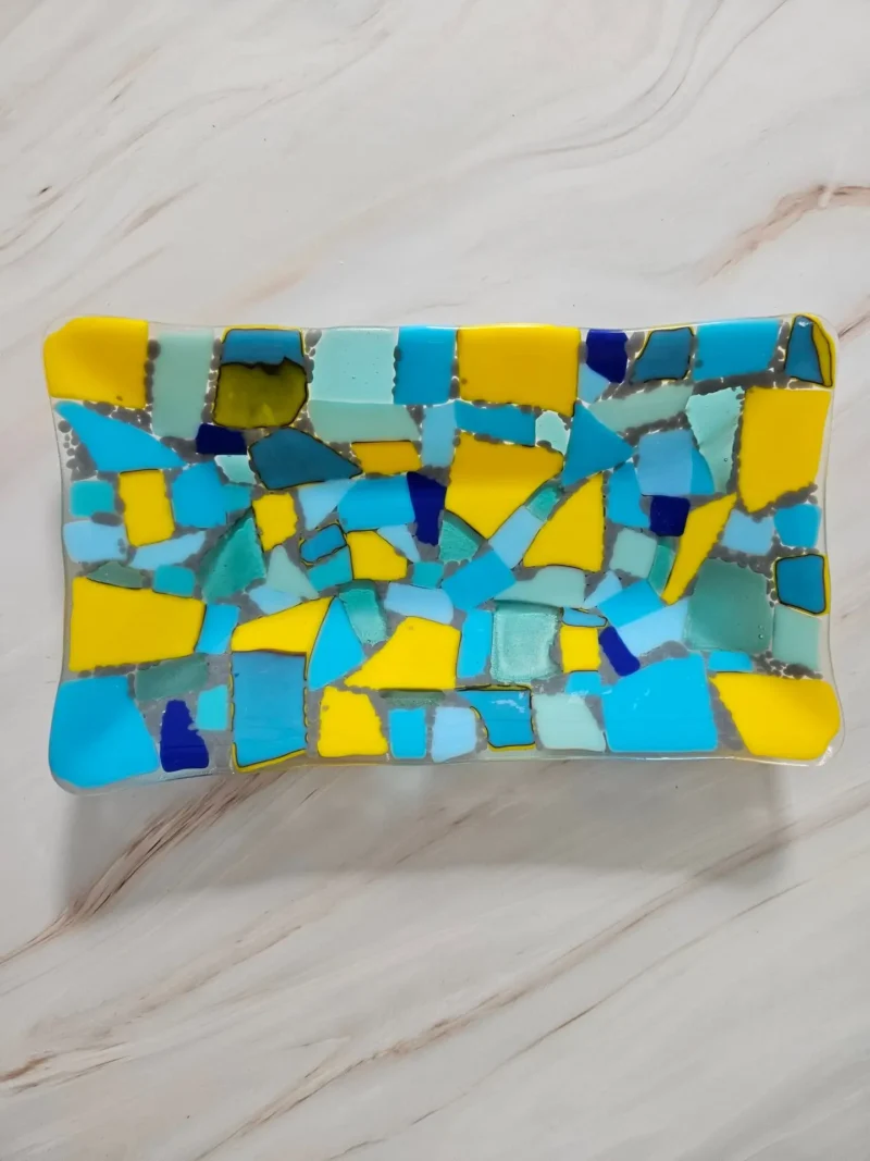 “Sunny Sea Breeze” Tray 11″ x 6-1/2″ - Fused Glass