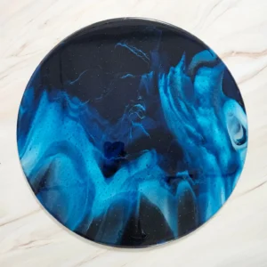 “Ocean Depths” Flat Plate 16″ Round (turntable included) - Fused Glass