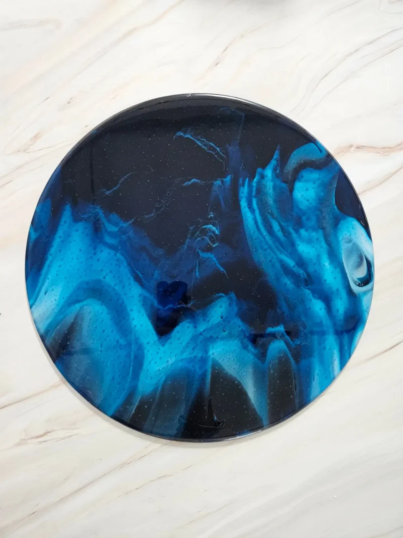“Ocean Depths” Flat Plate 16″ Round (turntable included) - Fused Glass