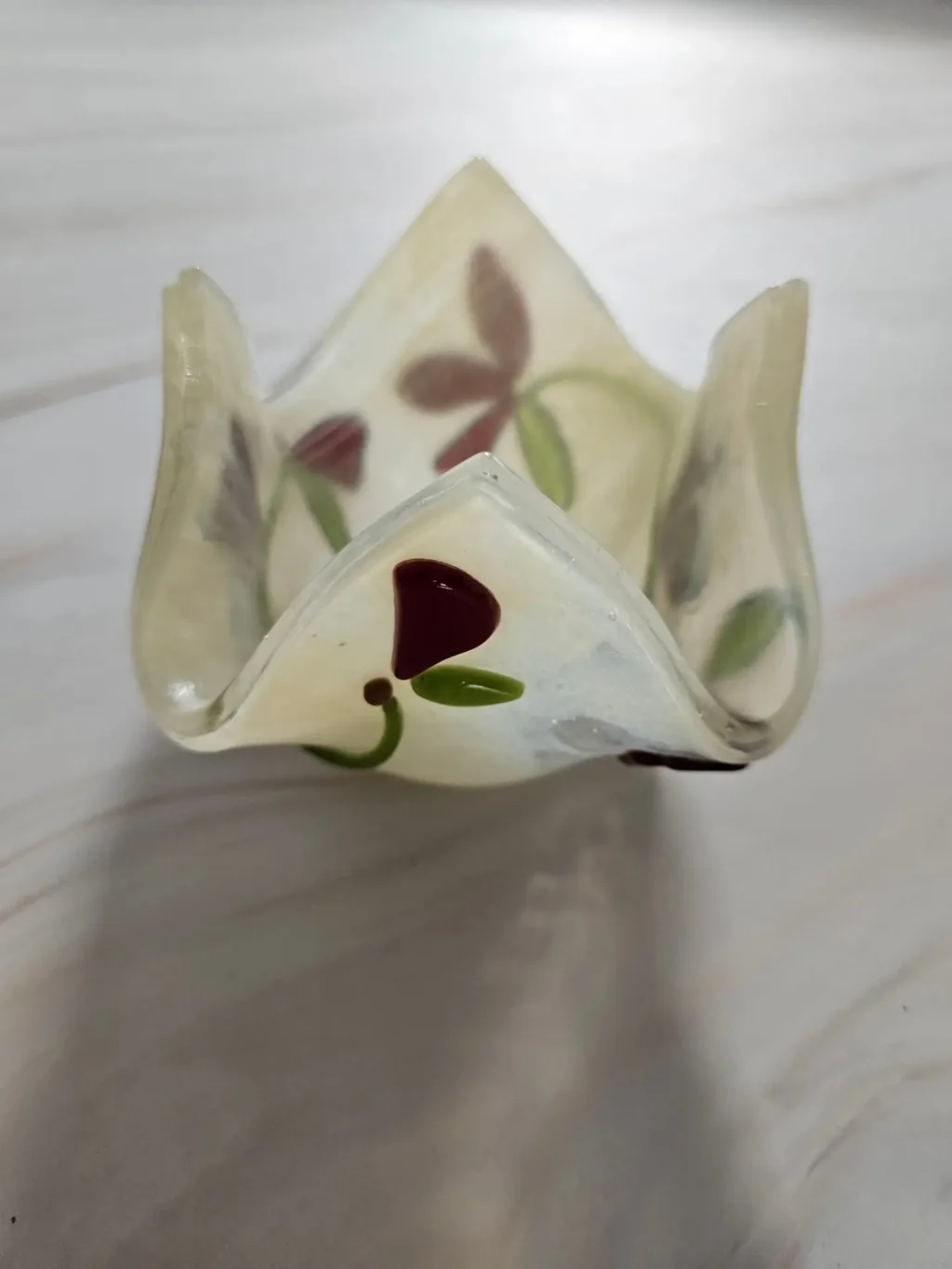 “Gentle Blooms” Votive Candle Holder 4″ x 4″ x 3″ H - Fused Glass