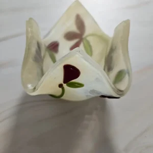 “Gentle Blooms” Votive Candle Holder 4″ x 4″ x 3″ H - Fused Glass