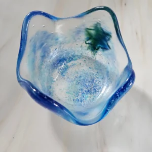 “Essence of Blue” Votive Candle Holder 3″ x 3″ - Fused Glass