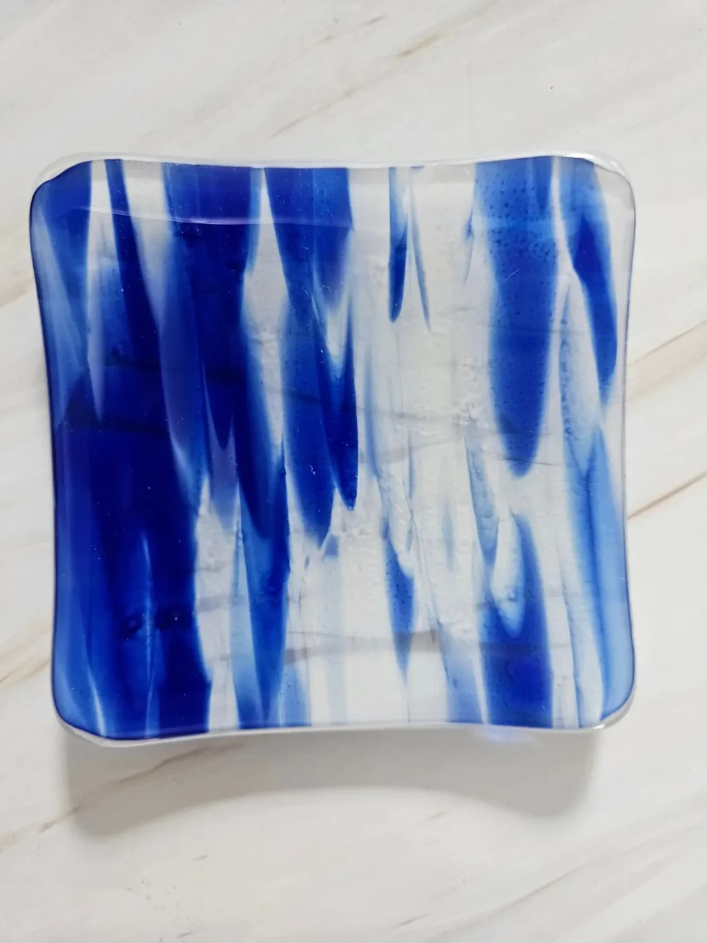 “Electric Waves” Small Dish 4″ Square - Fused Glass