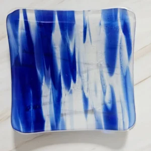 “Electric Waves” Small Dish 4″ Square - Fused Glass