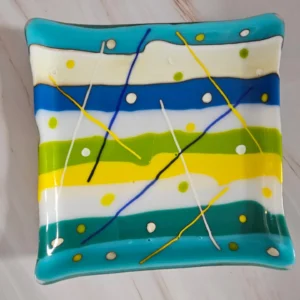 “Joyful Stripes” Plate 7-1/2″ Square - Fused Glass