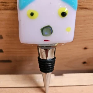 “Cheery Chappy” Bottle Stopper 5″ H x 2″ W - Fused Glass