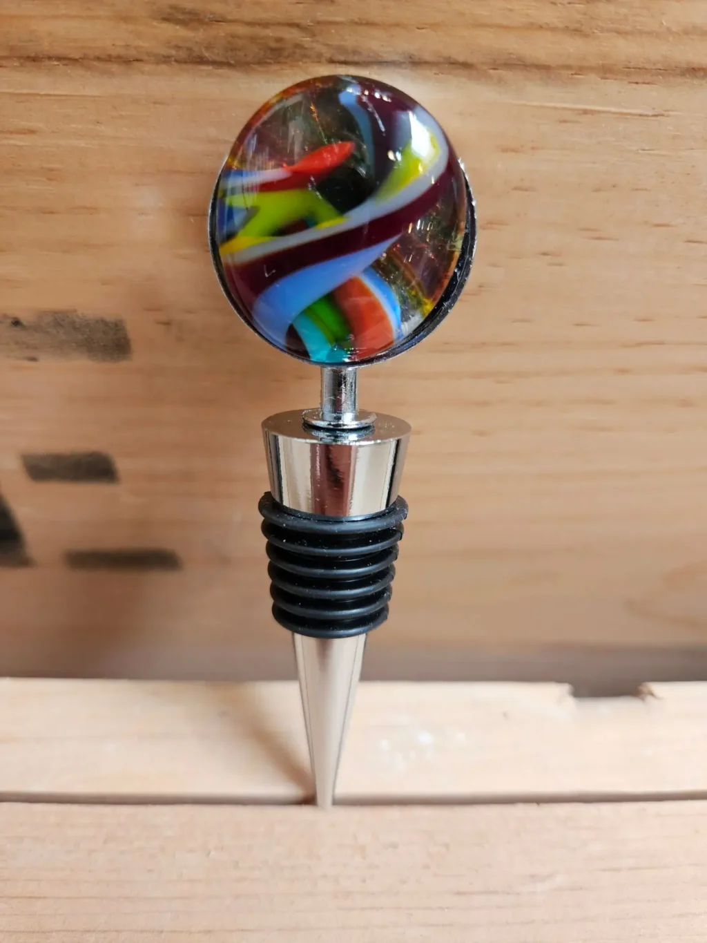 “Nocturnal Swirl” Bottle Stopper 4″ H x 1″ W - Fused Glass