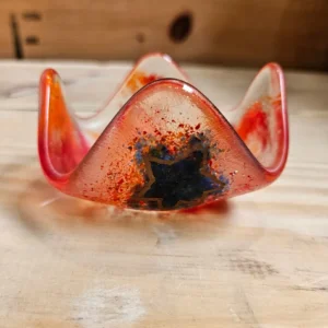 “Fiery Crest” Votive Candle Holder 3″ x 3″ - Fused Glass