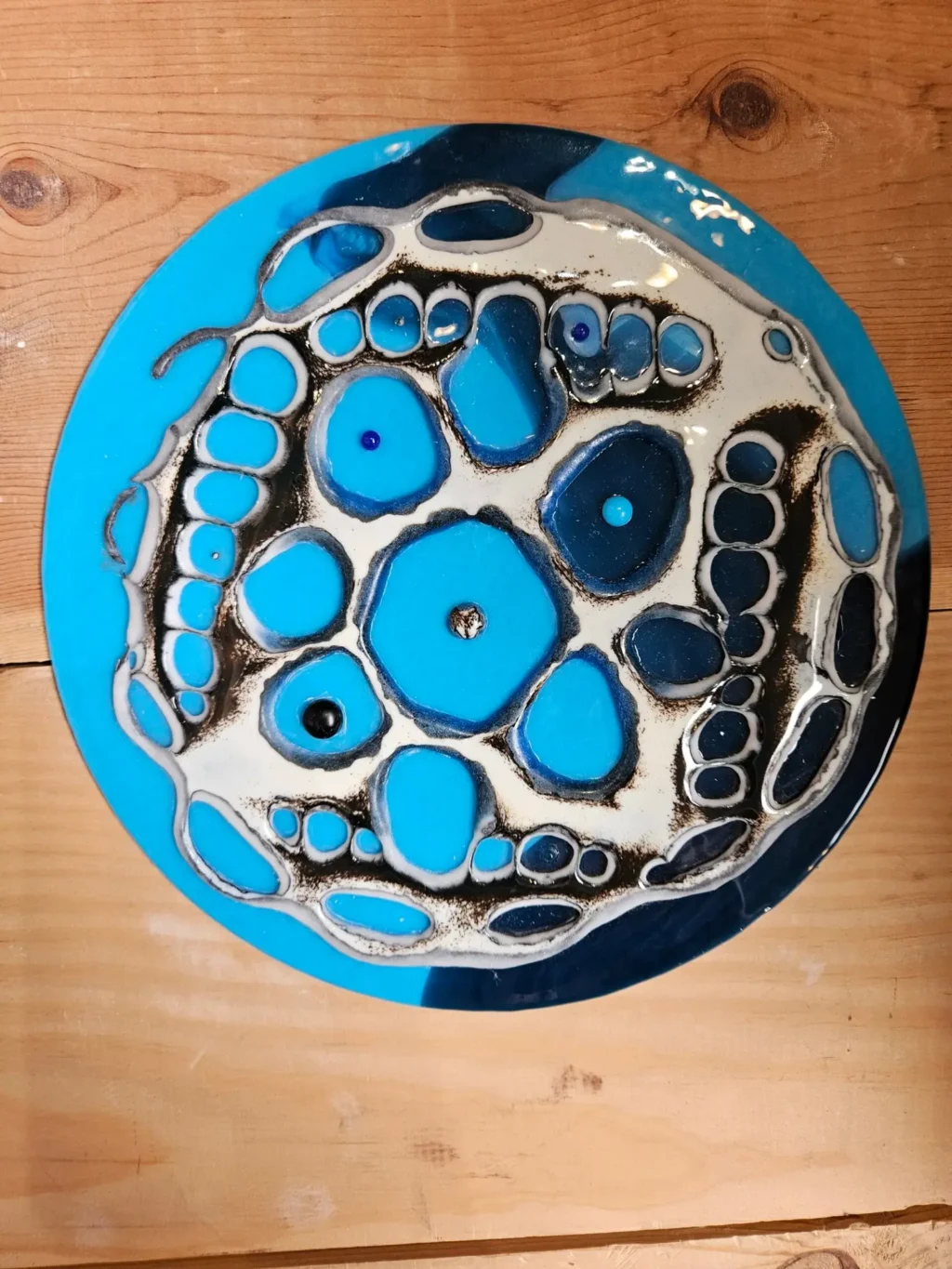 “Lunar Tides” Table Art 10″ Round - Fused Glass