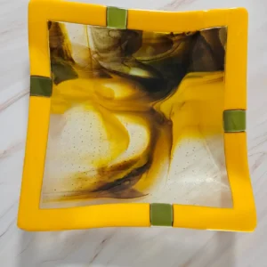 “Lemon Swirl” Square Plate 11″ x 11″ - Fused Glass