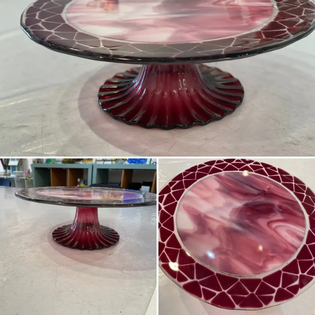 Cake Plate with Pedestal - Cranberry - Image 2