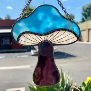 Blue Motte Stained Glass Mushroom - Fused Glass