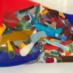 Multi-Colored With Reds, Blues, Brown, and Greens Tray 7″ x 12″ - Fused Glass