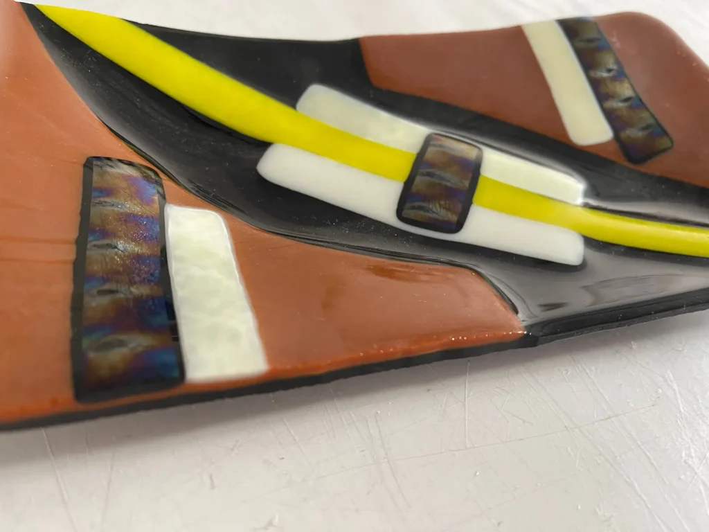 Brown, Cream and Yellow Small Tray 9″ x 4-1/2″ - Fused Glass