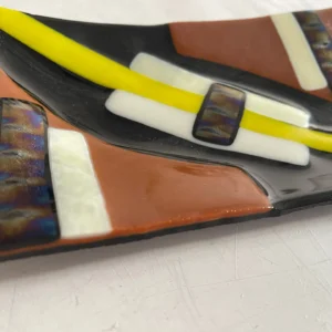 Brown, Cream and Yellow Small Tray 9″ x 4-1/2″ - Fused Glass