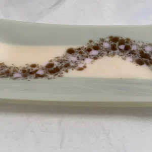 Mint and Cream Tray with Pink and Brown Center 10″ x 5″ - Fused Glass