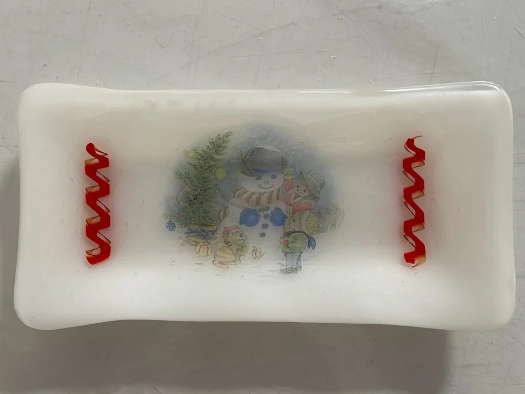 Snowman Tray 4″ x 6″ - Fused Glass