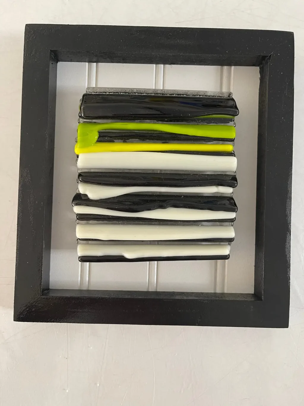 Green, White and Black Wall Art 7-1/2″ x 8″ - Fused Glass