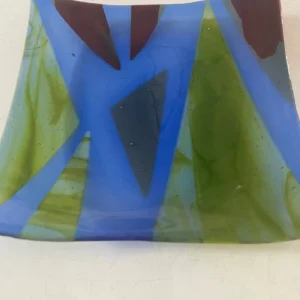 Green and Blue Triangle Pattern Plate 9″ x 9″ - Fused Glass