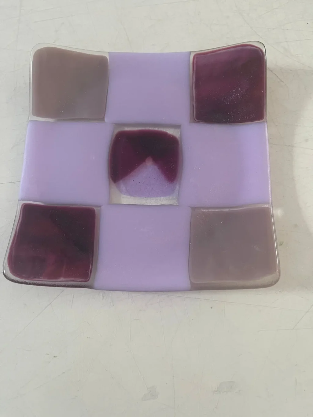 Lavender Checkerboard Plate 6″ x 6″ - Fused Glass