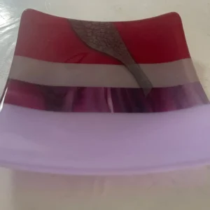 Lavender, Fuschia and Red Small Dish 6″ Square - Fused Glass