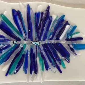 Abstract Blues and Greens Starburst 7″ x 10″ - Fused Glass