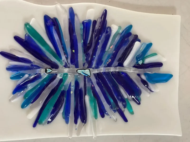 Abstract Blues and Greens Starburst 7″ x 10″ - Fused Glass