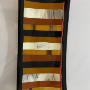 Brown, Cream, Amber, with a Black Border Tray 7″ x 15″ - Fused Glass