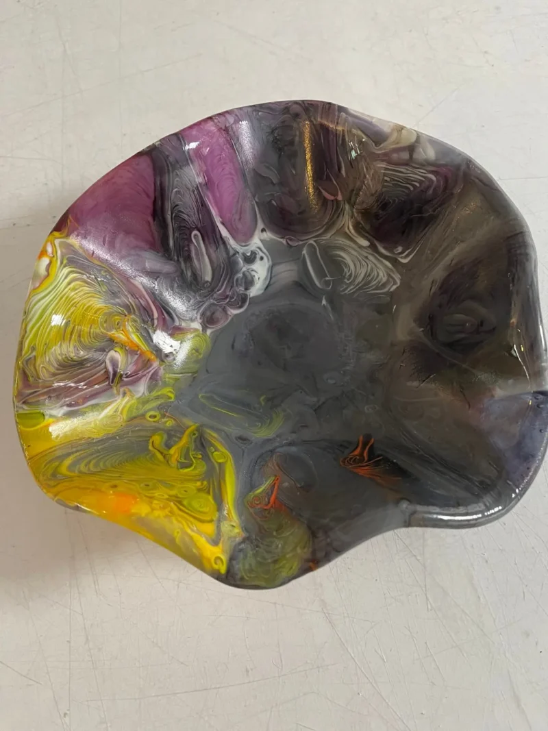 Yellow, Gray and Purple Ruffled Bowl 8" - Image 3