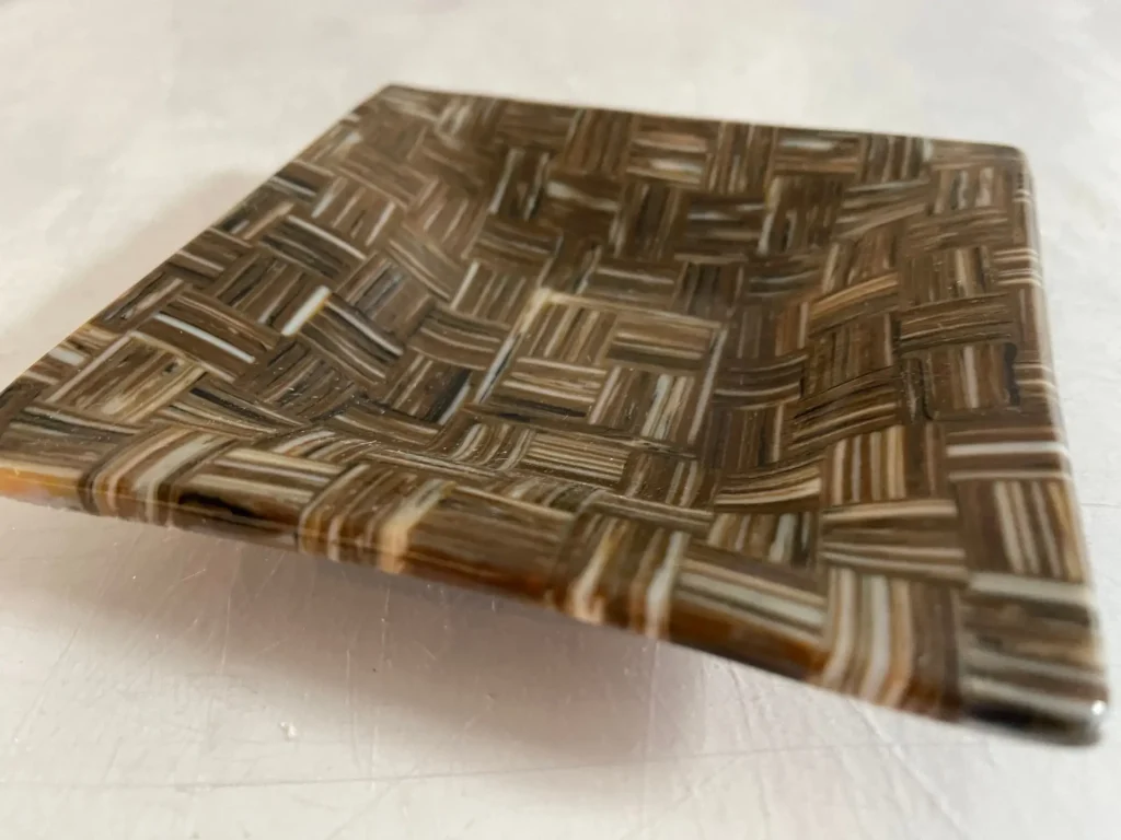 Harvest Grid – Brown Herringbone Small Dish 5″ x 5″ - Fused Glass