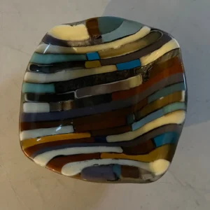 Cream, Amber and Blue Small Bowl 4″ x 4″ - Fused Glass