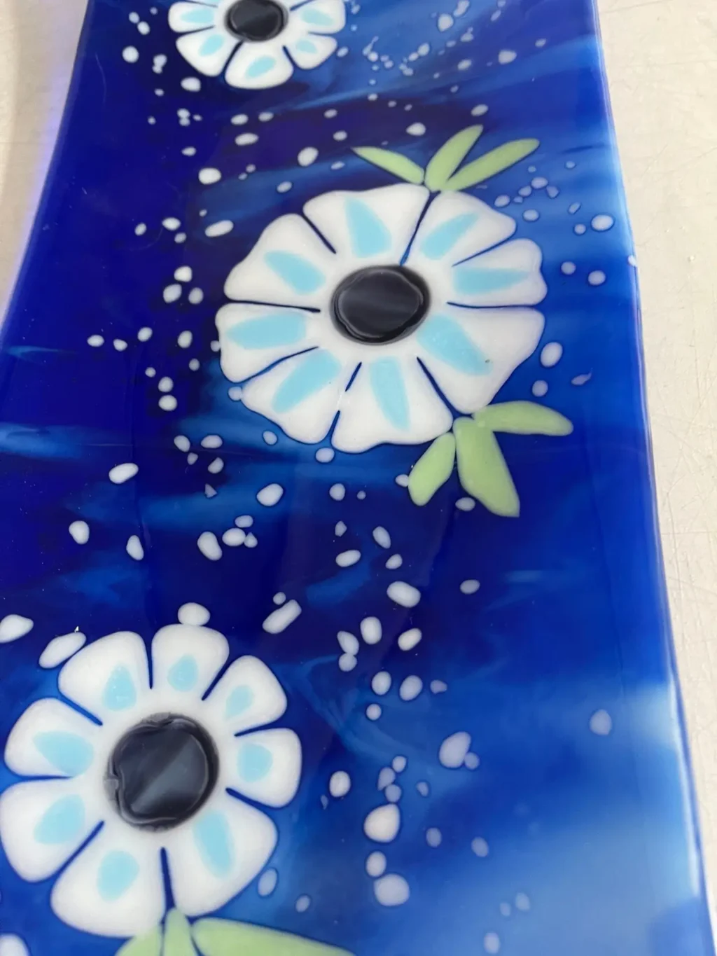 Midnight Blossoms – 6″ x 15″ Tray - Fused Glass