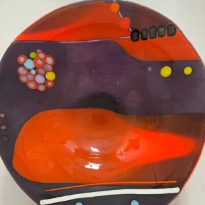 Orange and Deep Purple Bowl 11″ Round - Fused Glass