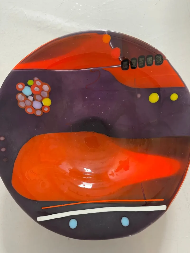 Orange and Deep Purple Bowl 11″ Round - Fused Glass
