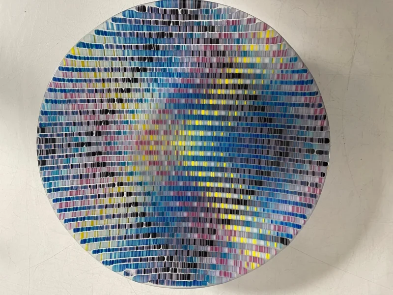 “Pixelated Prism” Bowl 16″ Round - Fused Glass