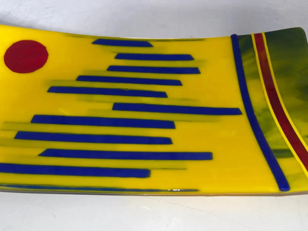 Yellow, Green and Red 7″ x 15″ Tray - Fused Glass