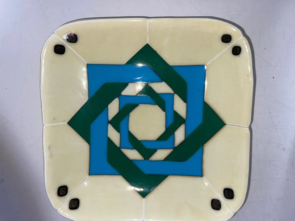 “Aquatic Labyrinth” 9-1/2″ x 9-1/2″ Square Bowl - Fused Glass